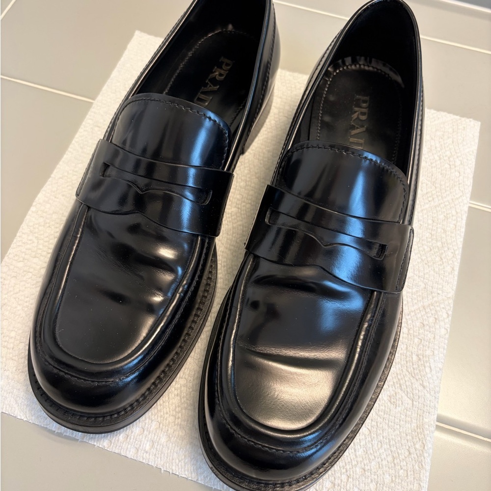 Prada Men's Glossy Black Slip-On Loafers